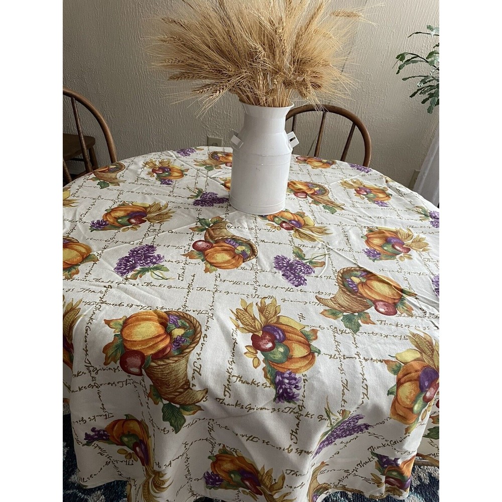 Thanksgiving Fabric Tablecloth 69" Round